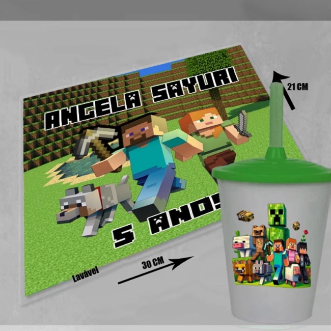 Kit Jogo Americano Sousplat personalizado Minecraft