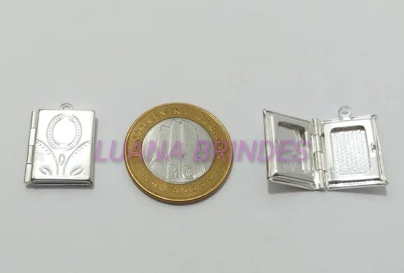 Pingente Mini Relicario de Metal Prateado-pct c/10 unid