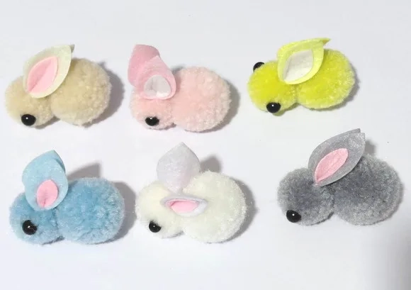 Coelhos Pompom Colorido 4cm Pacotes com 6 Unidades