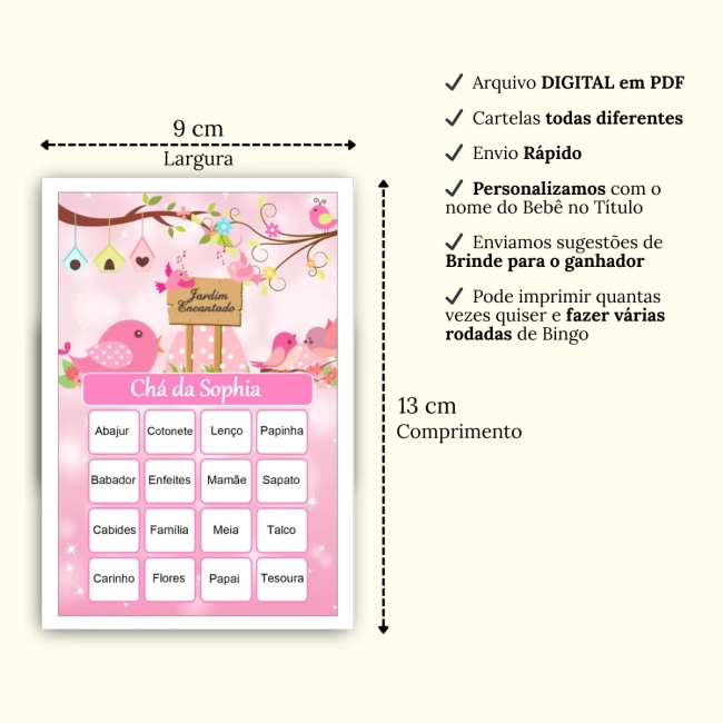 Bingo Chá de Bebê Menina Pdf Para Imprimir