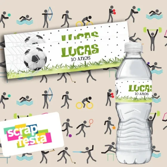 Adesivo Personalizado Rótulo Água 5x19,5 Futebol