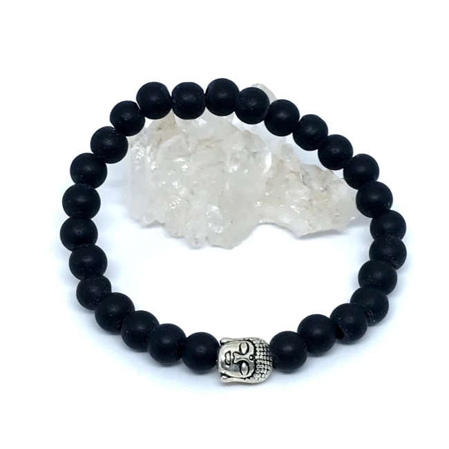 Pulseira Japamala 27 Contas Agata Negra Fosca com Buda