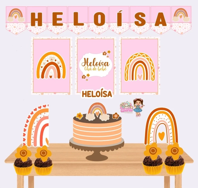 Kit Festa Só Um Bolinho ARCO ÍRIS BOBO - Decoração de Festa