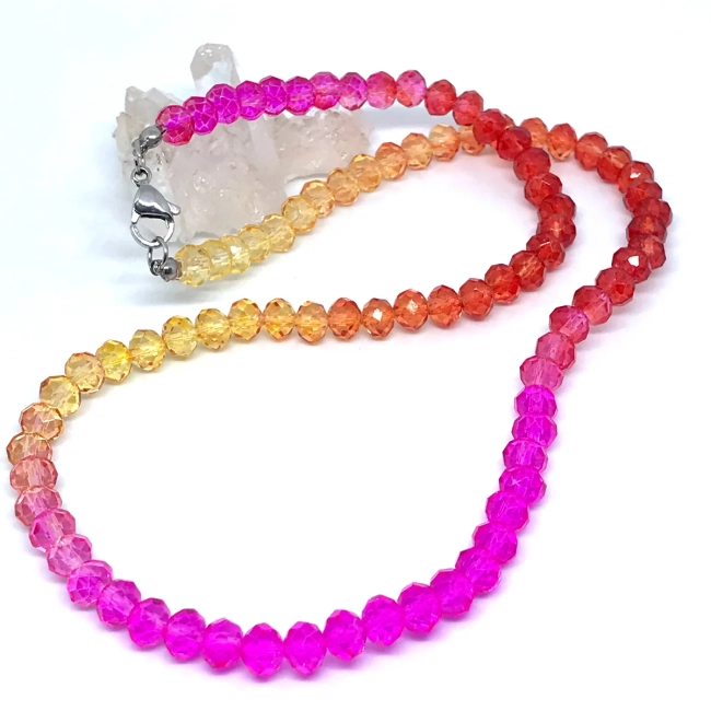 Conjunto Colar e Brincos Cristal Facetado Tie Dye e Aço Inox