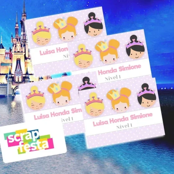 Adesivo Personalizado Etiqueta Escolar 6x8 Princesas Cute