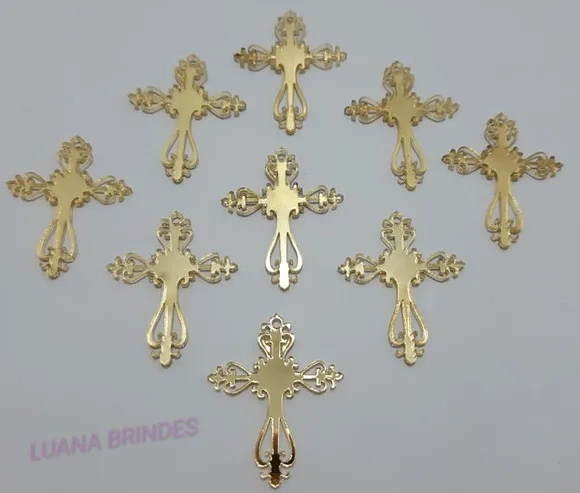 Pingente Cruz de Acrílico Espelhado Dou 3,6cm Pct 6 Unidades