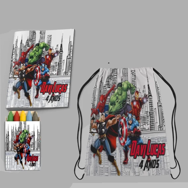 Kit Lembrancinhas Mochila e Revista personalizado dos Vingadores