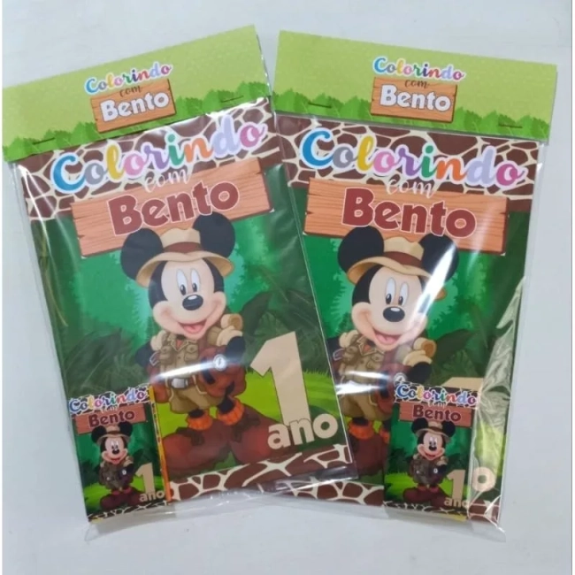 Kit Colorir com Revista e Giz de Cera lembrancinhas do Mickey Safari