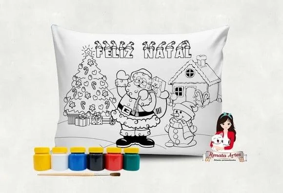 Almofada com Tinta para Colorir Natal