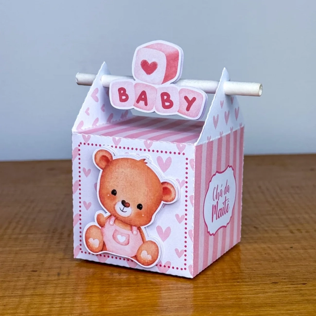 Kit Personalizado Ursinha Rosa 3d Chá de Bebê Arquivo Digital