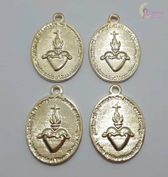 Medalha Coração de Jesus de Metal Dourado - Pct C/5 Unid