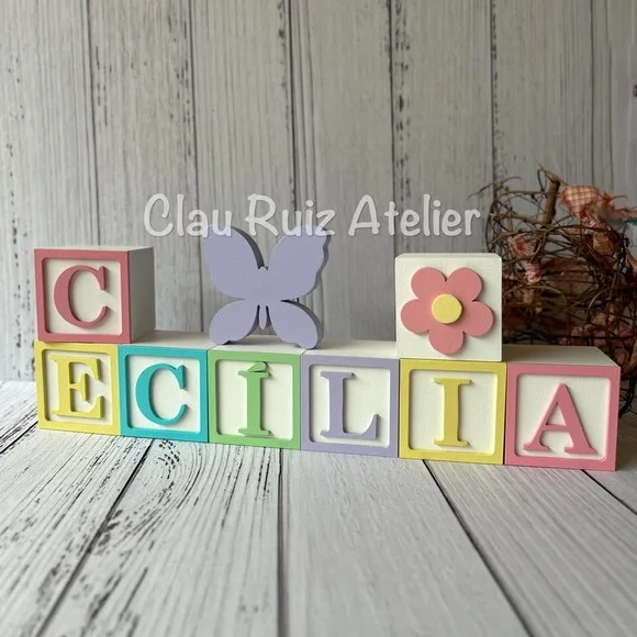 Decoração Bebê - Cubos 6x6cm Candy Ts + Borboleta