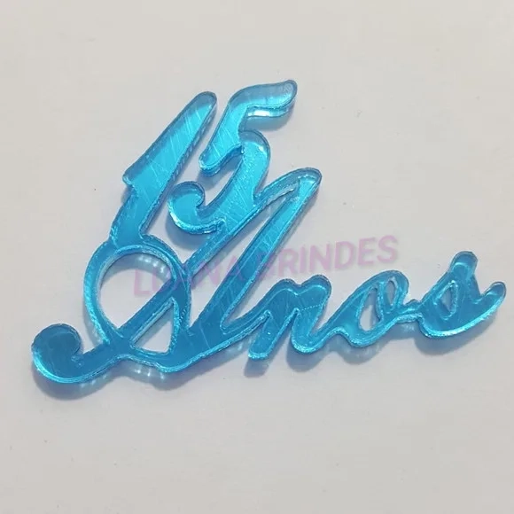 Aplique 15 Anos Espelhado Azul de Acrilico 2,4cm pct 7 Unids