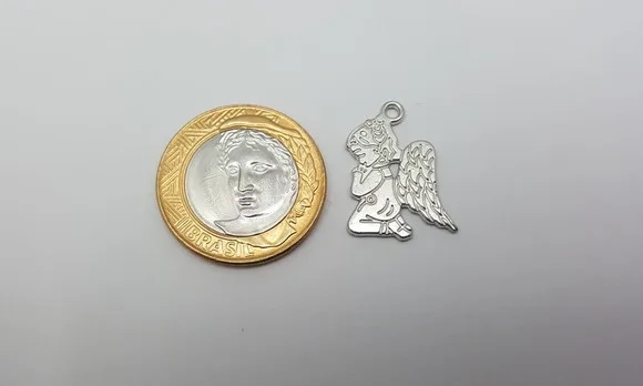 Pingente Anjinho da Guarda Prateado com 2,4cm- 15 Unidades