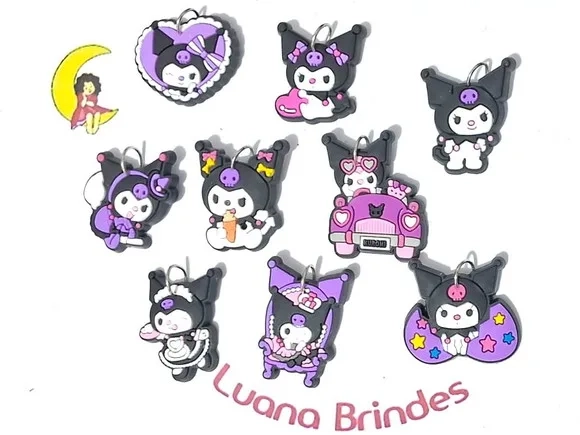 Pingente Kuromi Emborrachado Pacote com 9 Unidades