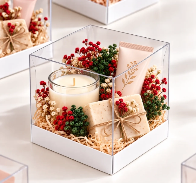 Kit Presente de Natal Feminino com Vela Aromática, Sabonete Artesanal e Hidratante | Brinde Corporativo Elegante