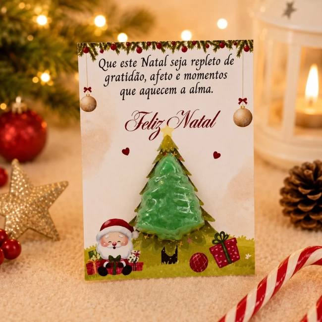 50 unidades Mini Sabonete Árvore - Pinheiro de Natal no Card - Mimo de Natal (verde)