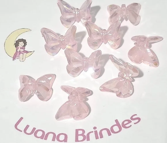 Botão Borboleta Rosa Irisada 2,5cm Pacotes com 20 Unidades