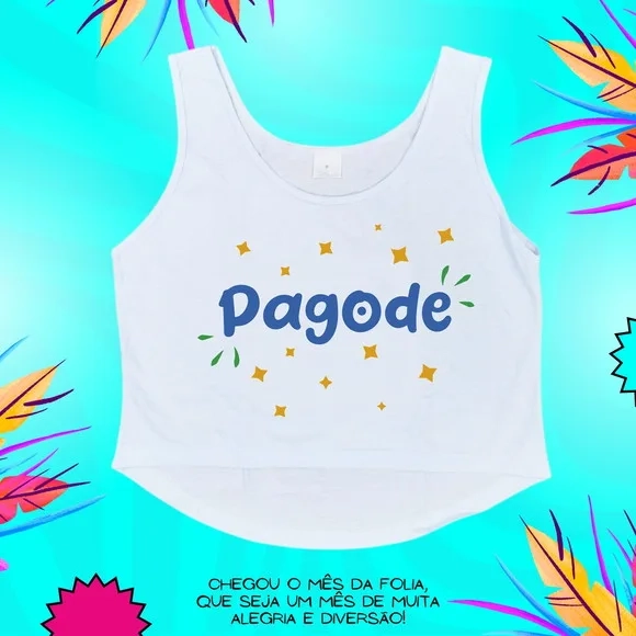 Cropped Carnaval Feminino Pagode Escrita Azul Estrelas