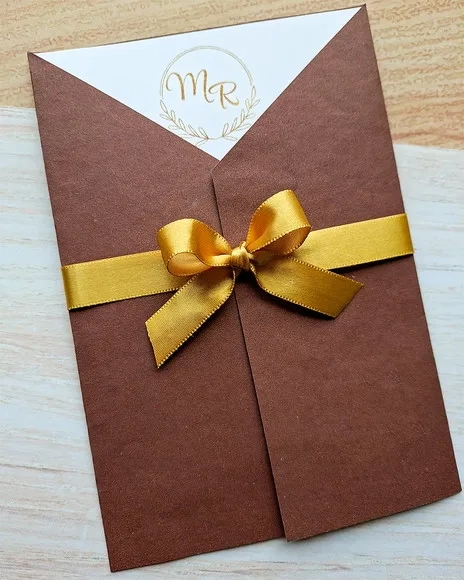 Convite de Casamento Marrom e Dourado