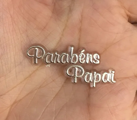 Plaquinhas com Frase parabéns Papai Prateada Pct C/10und