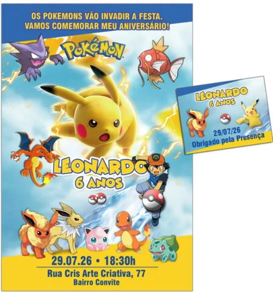 Convite Digital C/tag Pokemon