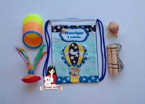 Mochila Boa Infância Personalizada Tema Urso Baloeiro