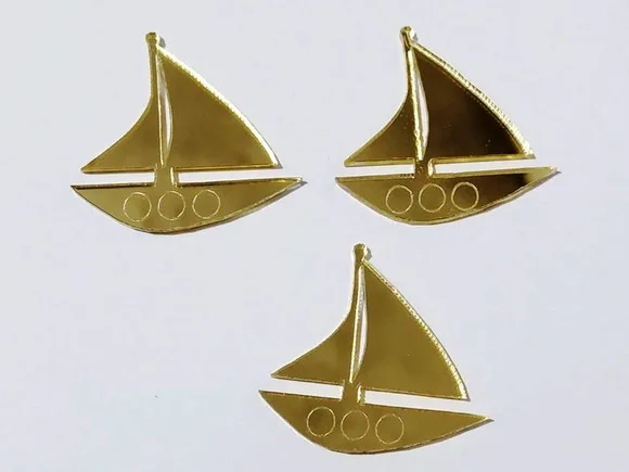Aplique Barco Acrilico Espelhado 3,5cm Pacote com 10 Unidade