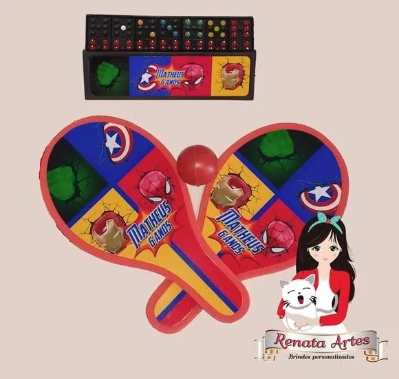 Dominó + Raquetes de Ping Pong Tema os Vingadores