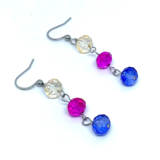 Conjunto Colar e Brincos Cristal Facetado  8 mm Tie Dye e Aço Inox