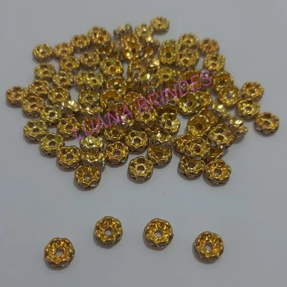 Rondela de Metal Dourado com Strass - 6mm - pct com 12 unid
