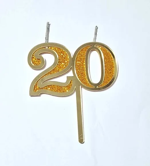 Velas 20 Anos Dourado Acrílico Pavio Magico - 1 Peça