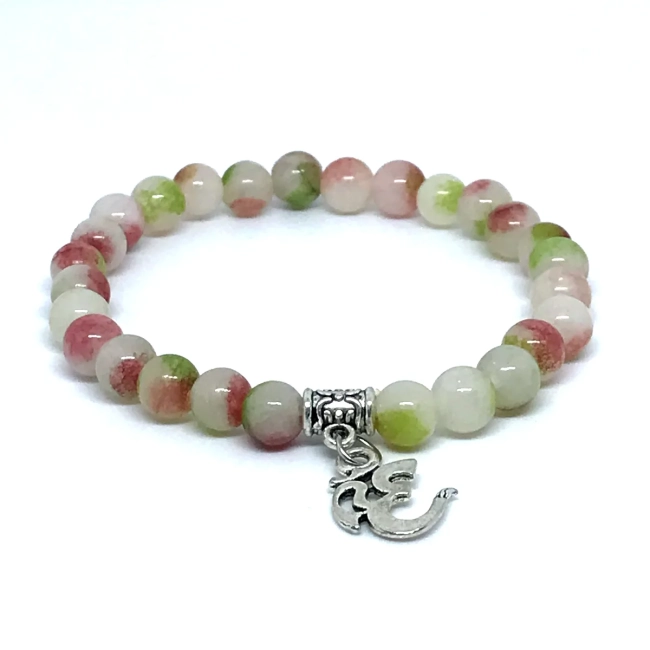 Pulseira Japamala 27 Contas Jade Color Com Símbolo OM