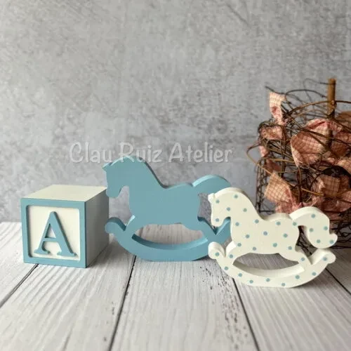 Cavalinho de Balanço + Cubos 6x6cm Ts Decoração Bebê