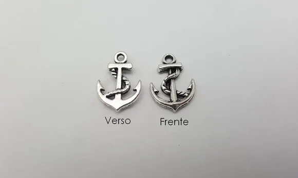 Pingente de ancora em Metal Prateado de 1,7cm - 15 unidades