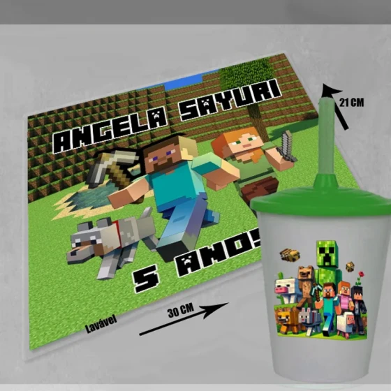 Kit Jogo Americano Sousplat personalizado Minecraft