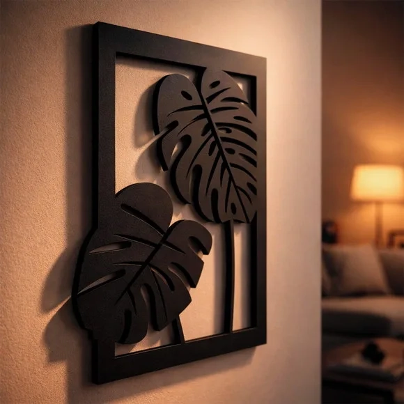 Quadro Decorativo Vazado Costela de Adão 3d Preto mdf