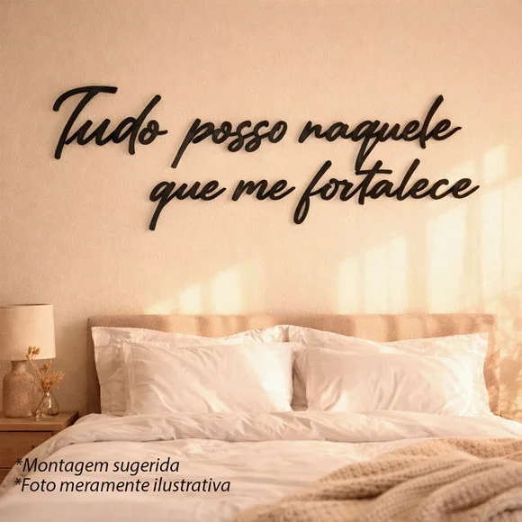 Frase Decorativa Tudo Posso Naquele Fortalece 3d mdf Preto