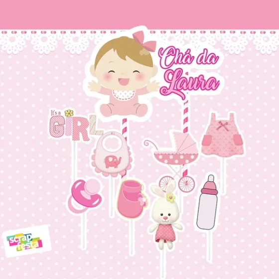 Topo de Bolo Chá de Menina