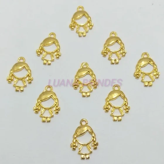 Pingente Menininha em Metal Dourado - pct c/15 unidades