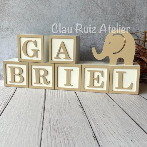 Elefante + Cubos 8x8cm Ts - Decoração Bebê
