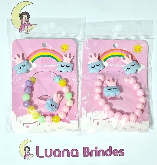 Kit Infantil Pulseira, Anel e Brinco Nuvem de Pressão 2 Kits