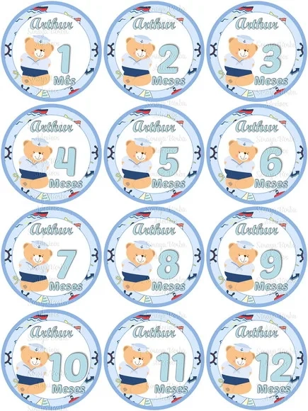 Kit de Adesivo Mêsversário Urso Marinheiro Nomes