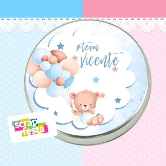 Latinha Chá de Bebê Revelação Ursinho Aquarela Balões