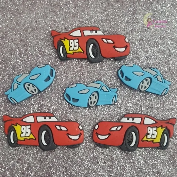 Aplique Carro Mcqueen e Carro Azul de Borracha -pct C/7 Unid