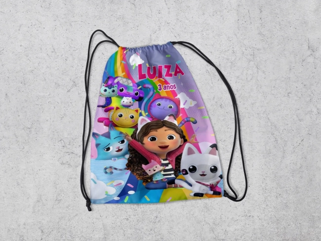 Mochilinha Personalizada para lembrancinhas Casa Magica da Gabby