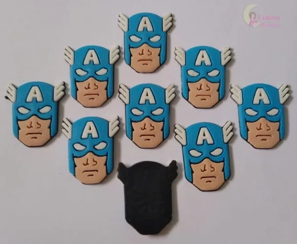 Aplique Carinha Capitão América de Borracha - Pct C/7 Unid