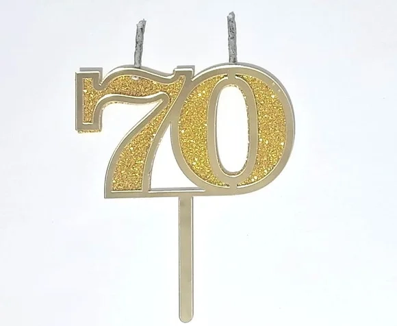 Vela 70 Anos Dourado Acrílico Pavio Magico - 1 Peça