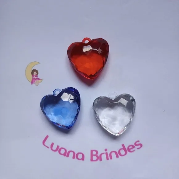 Pingente Coração Colorido Acrílico 3,5cm Pct 6 Unidades