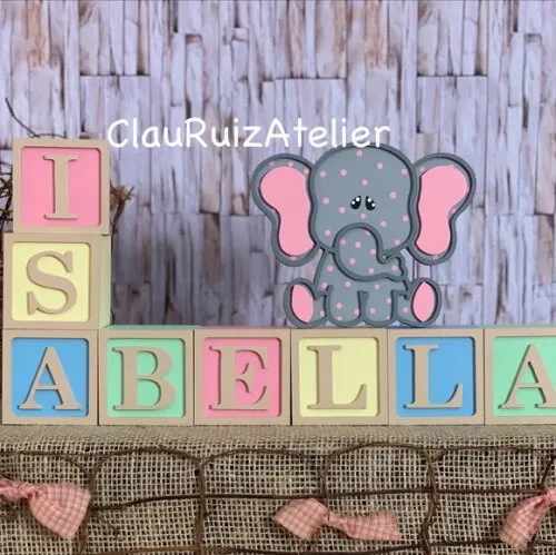 Decoração Bebê Cubos 6x6c Ts +elefante Pi Tons Terrosos